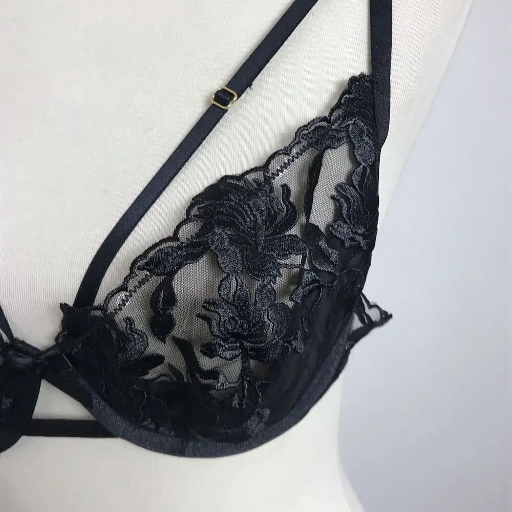 Hustler Bra Push Up Floral Romantic Gothic Whimsigoth Witchy Victorian Lingerie